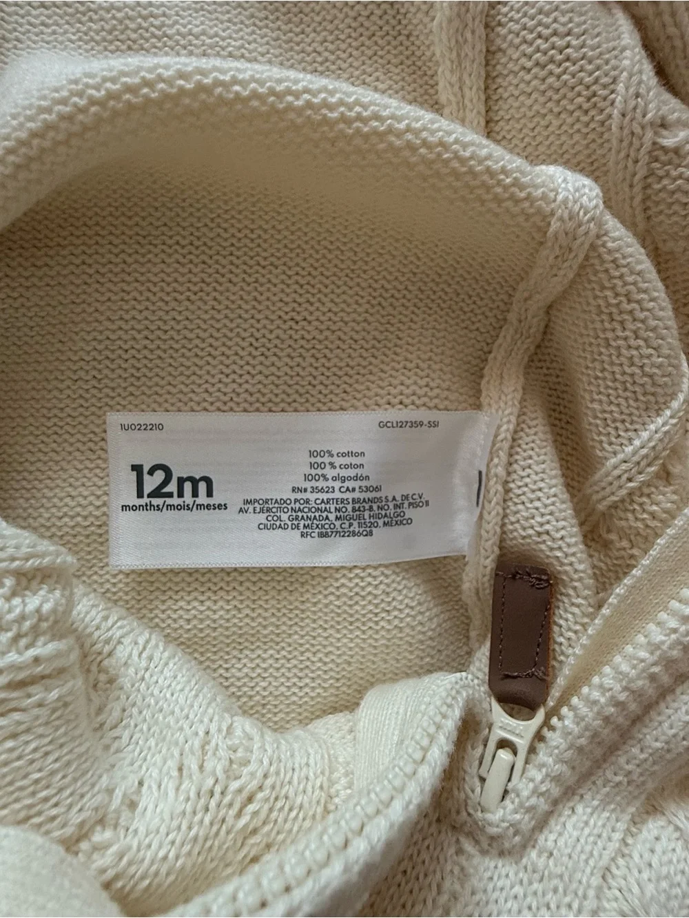 Carter’s Hooded Cable Knit One-Piece in Cream